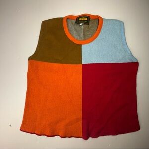 Free People Vintage 90's Women Sweater Vest Checkered Colors Cotton Made in USA